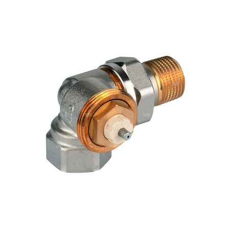 Zawór termostatyczny, narożny lewy, wkładka SX, 1/2", gwint wewnętrzny, ze złączką do grzejnika z uszczelnieniem metal-metal