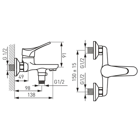 Bateria wannowa ścienna FERRO STILLO, kolor chrom