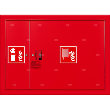 Hydrant DN 25 wnękowy z miejscem na gaśnicę obok zwijadła, wąż 30 m, zamek patent, RAL 3000