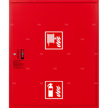 Hydrant DN 25 FIT zawieszany z miejscem na gaśnice pod zwijadłem, wąż 20 m, zamek patent, RAL 3000