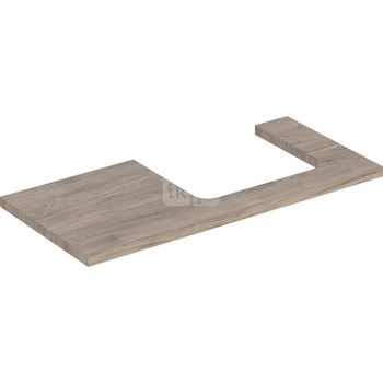 Blat pod umywalkę Geberit ONE z wycięciem, do prostokątnej umywalki nablatowej: B=104.2cm, Orzech włoski hickory, Przekrój=Prawa strona, Melamina, struktura drewna