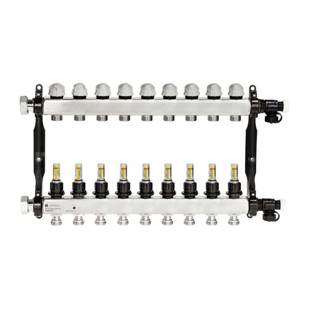 Rozdzielacz do ogrzewania podłogowego AFRISO ProCalida VA 1C 9-obieg. stal nierdzewna GZ 1'' x euroconus 3/4''