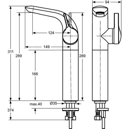 Bateria umywalkowa 94x175x311 mm, wylewka 124 mm 12 l/min (3 bary), bez korka spustowego - MELANGE
