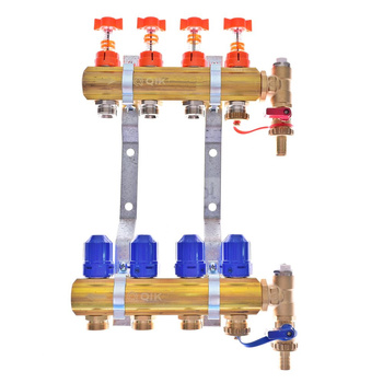 Rozdzielacz do ogrzewania podłogowego QIK Optimo BASIC III - RMSZT-2-50 12-obieg. mosiądz GW 1'' x GZ 3/4'' + przepływomierz