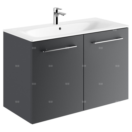 Zestaw umywalki meblowej Geberit Selnova Square, slim rim, z szafką pod umywalkę, z dwoma drzwiami: B1=98.8cm, T=50.2cm, Otwór na baterię=Na środku, Przelew=Widoczny, Lava