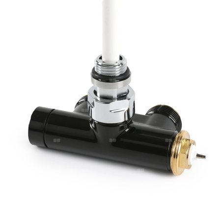 Zawór termostatyczny kątowy z rurką zanurzeniową 50 oś CYLINDER, Lewy, GZ 1/2"-GZ 3/4" , Czarny, (V86210E9005DX)