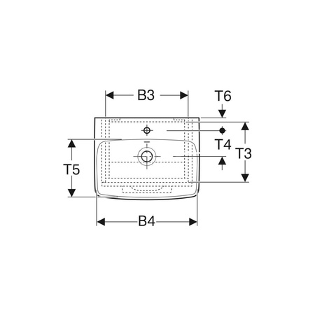 Umywalka GEBERIT Selnova Square prostokątna, biała, 500mm, otwór na baterię na środku, bez odpływu przelewowego, półka od ściany
