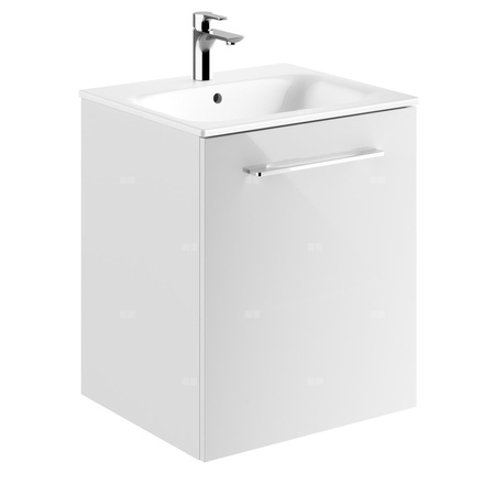 Geberit Selnova Square Zestaw szafki pod umywalkę, z jednymi drzwiami, B55cm, H65.2cm, T50.2cm, biały, z umywalką meblową, cienki rant, z przelewem, z otworem na baterię