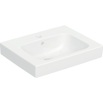 Umywalka GEBERIT Modo prostokątna, biała, 500mm, otwór na baterię na środku, z odpływem przelewowym, półka od ściany