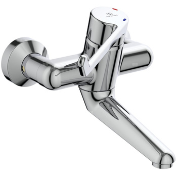 Bateria umywalkowa ścienna, wylewka 150 mm, złącza S ON/OFF 20 l/min (3 bar), bez korka spustowego - CERAPLUS