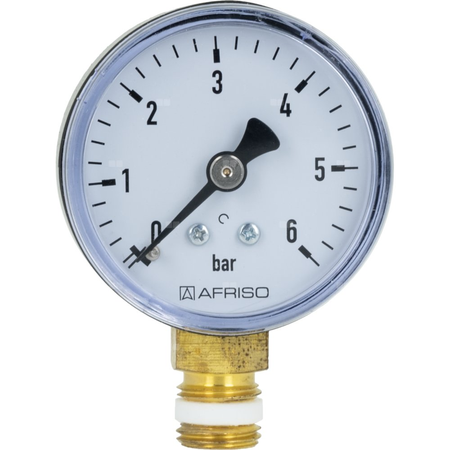 Manometr z rurką Bourdona AFRISO RF grzewczy 0/6 bar G1/4B radialne fi 50 mm, kl. 2.5%