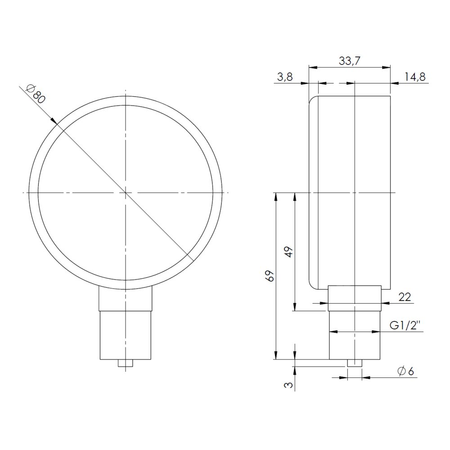 Ciśnieniomierz różnicowy AFRISO KP D201 0/600 mbar mosiądz G1/2B radialne fi 80, kl. 1.6%