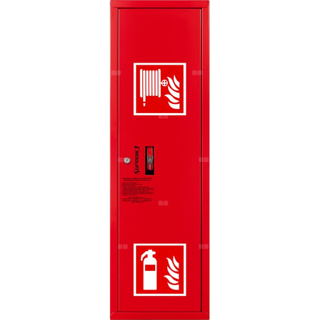 Hydrant DN 25 zawieszany boczny z miejscem na gaśnicę, wąż 20 m, zamek patent, RAL 3000 prawa