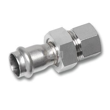 Śrubunek SANHA NiroSan Press z uszczelką trzyczęściowy, stal nierdzewna, 22 mm x 3/4'' (zw x GW)