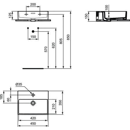 EXTRA Umywalka 45x35 1TH OF GRND SLK WHT