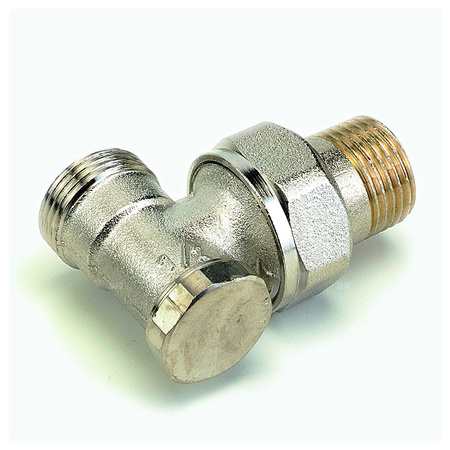 Zawór gwintowany, kątowy, niklowany, regulacja nastawy i odcięcie przepływu 1/2"-M22