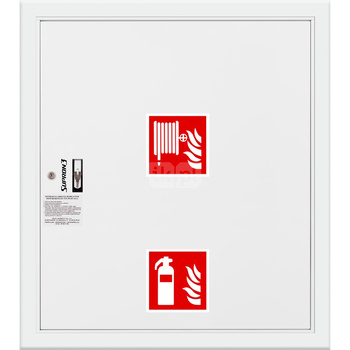 Hydrant DN 52 wnękowy z miejscem na gaśnicę pod zwijadłem, wąż 20 m, zamek patent, RAL 9003