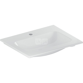 Umywalka GEBERIT iCon prostokątna, biała / KeraTect, 600mm, otwór na baterię na środku, nakładany od góry, bez odpływu przelewowego, półka od ściany