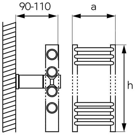 Grzejnik drabinkowy FERRO Łuk, podłączenie dolne, rozstaw 406, wym. 1600 x 450 mm, kolor chrom, moc 431W
