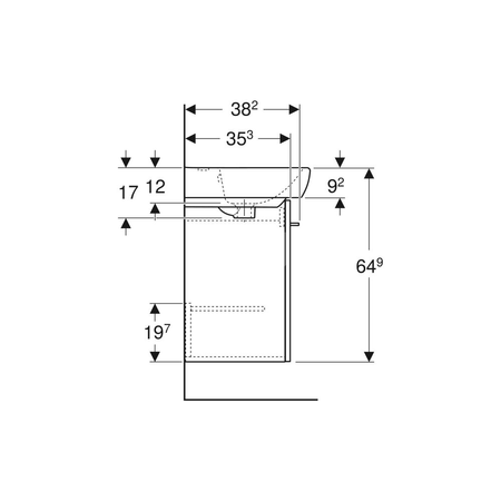 Umywalka GEBERIT Selnova Square prostokątna, biała, 500mm, otwór na baterię na środku, bez odpływu przelewowego, półka od ściany