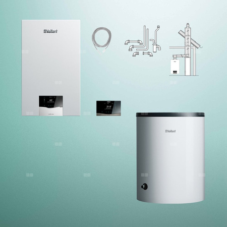 Pakiet - Kocioł gazowy jednofunkcyjny VAILLANT ecoTEC plus VC 30CS/1-5 kondensacyjny wiszący 3.9 - 33.3 kW + RegulatorsensoCOMFORT 720f + Zestaw powietrzno-spalinowy szachtowy + Zasobnik c.w.uVIH R 120/6 B