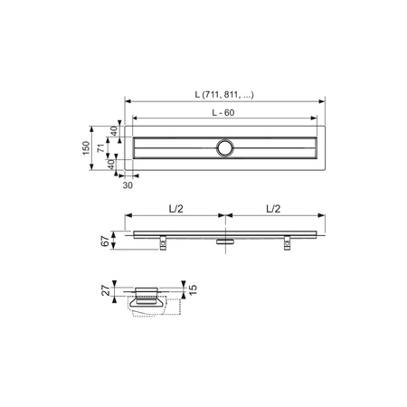 TECEdrainline - Rynny odpływowe proste z kołnierzem i taśmą uszczelniająca Seal System 700 mm