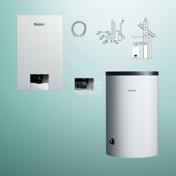 Pakiet - Kocioł gazowy jednofunkcyjny VAILLANT ecoTEC plus VC 25CS/1-5 kondensacyjny wiszący 2.8 - 26.4 kW + RegulatorsensoCOMFORT 720f + Zestaw powietrzno-spalinowy szachtowy + Zasobnik c.w.uVIH R 200/6 B