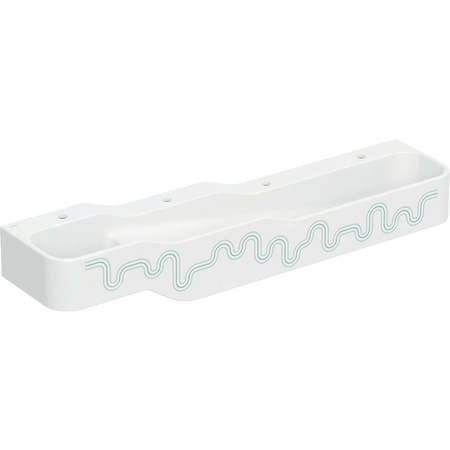 Umywalka GEBERIT Bambini 4-stanowiskowa prostokątna (rynna, elementy dekoracyjne), biała, 1800mm, otwór na baterię na środku (x4), bez odpływu przelewowego, półka od ściany