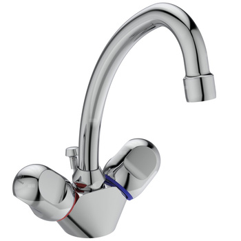 Bateria umywalkowa z podwójną regulacją 148x228 mm, wylewka 155 mm 12 l/min (3 bary), z korkiem spustowym - ALPHA NEW