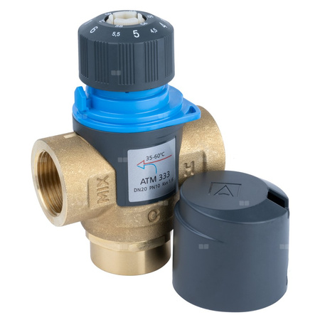 Zawór regulacyjny termostatyczny do wody ciepłej AFRISO ATM 333 mosiądz GW 3/4'', DN 20, zakres temp. 35-60'C, Kvs 1.6 m3/h, maksymalna temperatura 90'C, maksymane ciśnienie 10 bar
