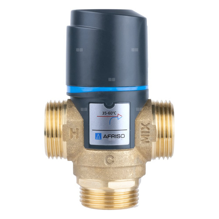 Zawór regulacyjny termostatyczny do wody ciepłej AFRISO ATM 363 ze śrubunkami mosiądz GZ 1'', DN 20, zakres temp. 35-60'C, Kvs 1.6 m3/h, maksymalna temperatura 90'C, maksymane ciśnienie 10 bar