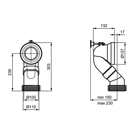 Kolanko 90 st. dł. 90mm z mocowaniem