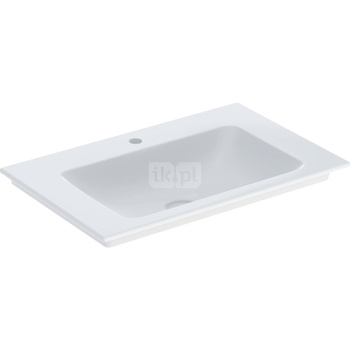 Umywalka GEBERIT ONE prostokątna, biała / KeraTect, 750mm, otwór na baterię na środku, nakładany od góry, bez odpływu przelewowego, półka od ściany