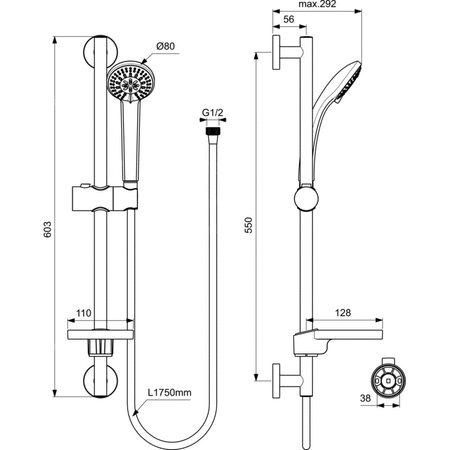IDEALRAIN ZESTAW NATRYSK. 3F/80 600MM