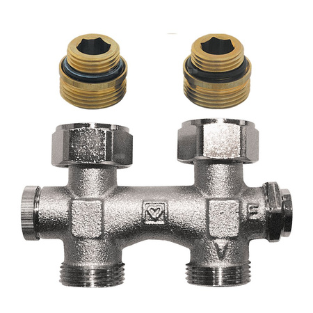 Moduł przyłączeniowy prosty HERZ 3000 (3066) nyple mosiądz (niklowanie) 1/2'' x 3/4'', rozstaw 50 mm do grzejników