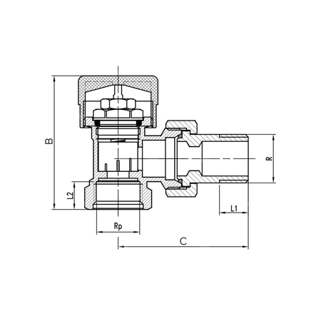 Zawór termostatyczny kątowy 3/4" z nastawą wstępną