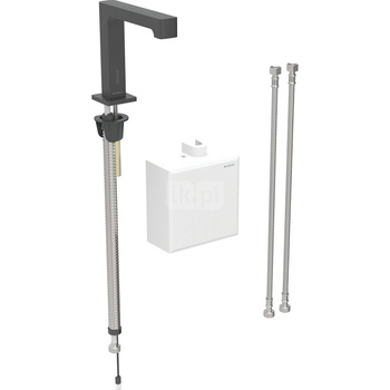 Bateria umywalkowa Geberit Brenta, stojąca, zasilanie bateryjne, z natynkową skrzynką funkcyjną, z mieszaczem, czarny mat