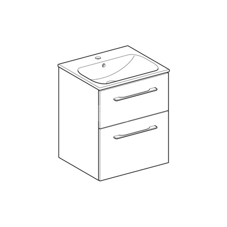 Umywalka GEBERIT Selnova Square prostokątna, biała, 550mm, otwór na baterię na środku, nakładany od góry, z odpływem przelewowym, półka od ściany