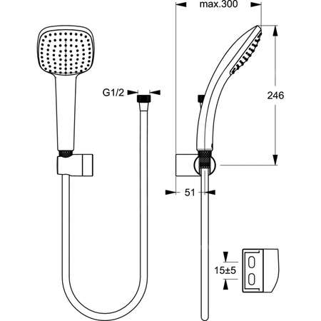 Zestaw prysznicowy bez drążka 300 mm 8 l/min (3 bar) - IDEALRAIN