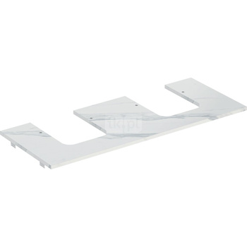 Blat pod umywalkę Geberit ONE z wycięciem, gres szkliwiony, do umywalki nablatowej w kształcie misy: B1=17.6cm, Przekrój=Lewa i prawa strona, Biały, imitacja marmuru