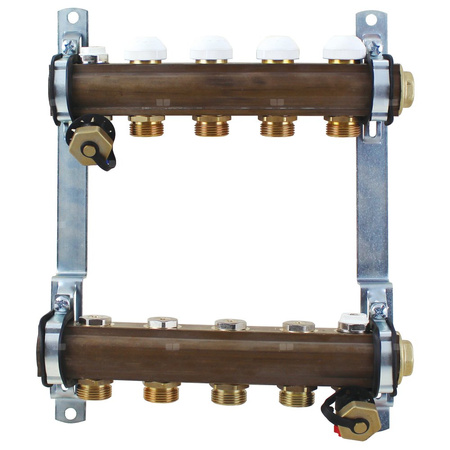 Rozdzielacz do ogrzewania podłogowego HERZ 16-obieg. mosiądz GW 1'' x GZ 3/4'' + zawór napełn/spust + odpowietrznik