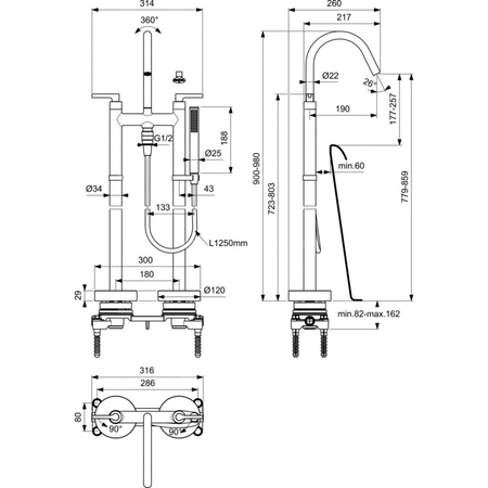 JOY NEO Bateria wannowo-natryskowa woln. LEVER CHR
