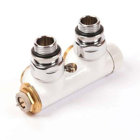 Zawór grzejnikowy termostatyczny COMAP DESIGN kątowy z nastawą wstępną, połączenie 1/2'' x 3/4'' mosiądz (malowany) biały