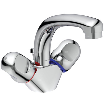 Bateria umywalkowa z podwójną regulacją 148x130x147 mm, wylewka 130 mm 12 l/min (3 bary), z korkiem spustowym - ALPHA NEW