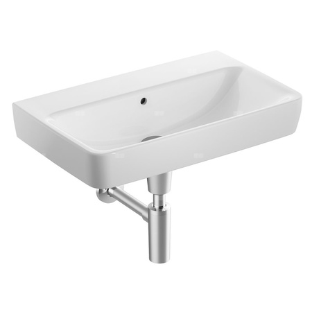 Umywalka GEBERIT Selnova Compact prostokątna, biała, 650mm, bez otworu na baterię, z odpływem przelewowym, półka od ściany