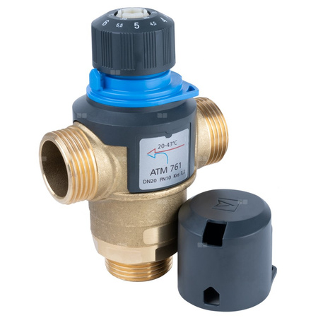 Zawór regulacyjny termostatyczny do wody ciepłej AFRISO ATM 761 mosiądz GZ 1'', DN 20, zakres temp. 20-43'C, Kvs 3.2 m3/h, maksymalna temperatura 90'C, maksymane ciśnienie 10 bar