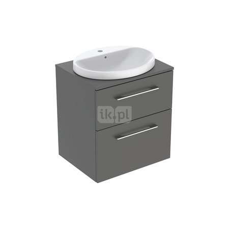 Umywalka GEBERIT Variform eliptyczna, biała, 550mm, otwór na baterię na środku, wpuszczana w blat, z odpływem przelewowym, półka od ściany