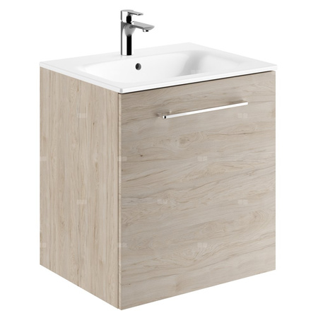 Geberit Selnova Square Zestaw szafki pod umywalkę, z jednymi drzwiami, B60cm, H65.2cm, T50.2cm, orzech włoski hickory jasny, z umywalką meblową, cienki rant, z przelewem, z otworem na baterię