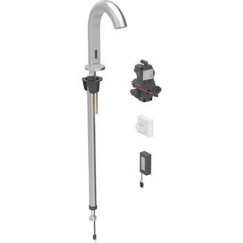 Bateria umywalkowa Geberit Piave, stojąca, zasilanie bateryjne, do podtynkowej skrzynki funkcyjnej, z mieszaczem, stal nierdzewna