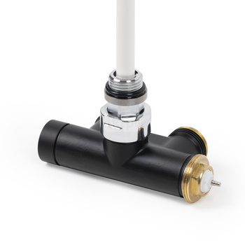 Zawór termostatyczny kątowy z rurką zanurzeniową 50 oś CYLINDER, Lewy, GZ 1/2"-GZ 3/4" , Czarny mat, V86210E9005DXmat